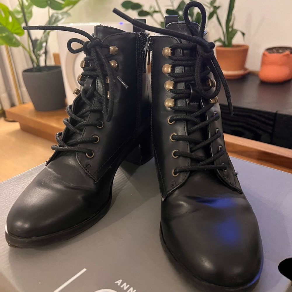 Black Block Heeled Combat Bootties - image 4